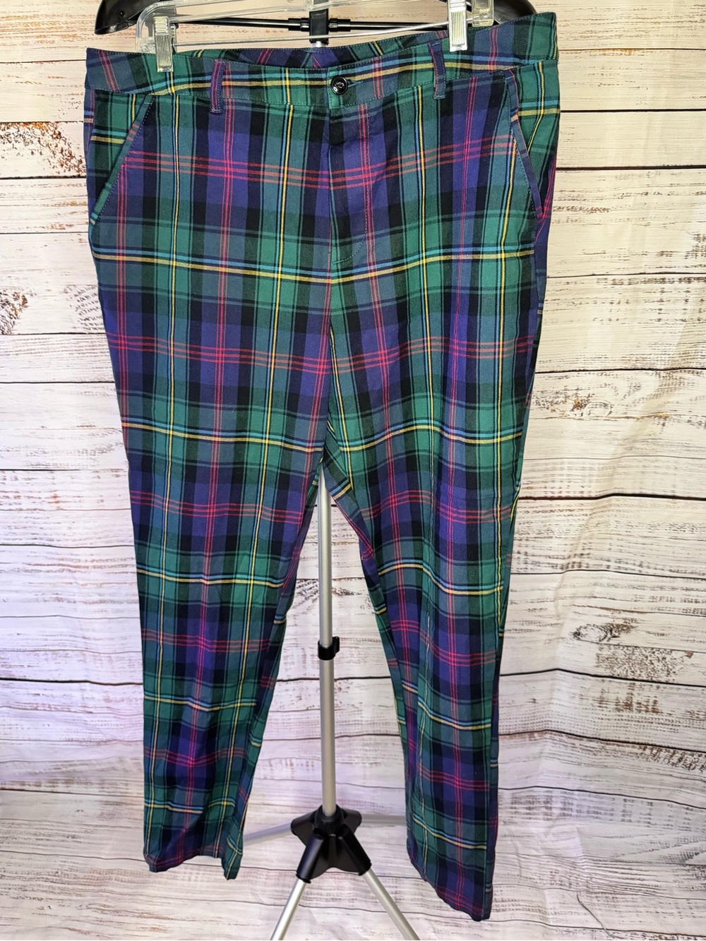 ASOS size 38 men’s Green Blue yellow red Plaid Slim Trousers